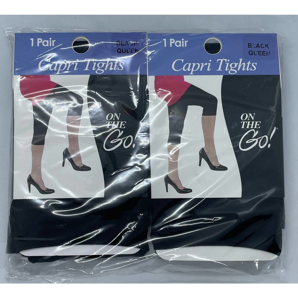 On the Go Capri Tights Black Queen New Sealed Lot of Two Packages NWT